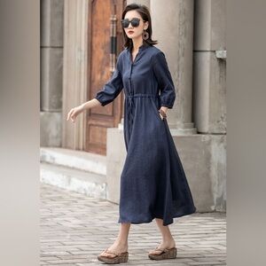 Vintage 1940s 1950s Button Down Denim Vibe Chambray Dress Size Large